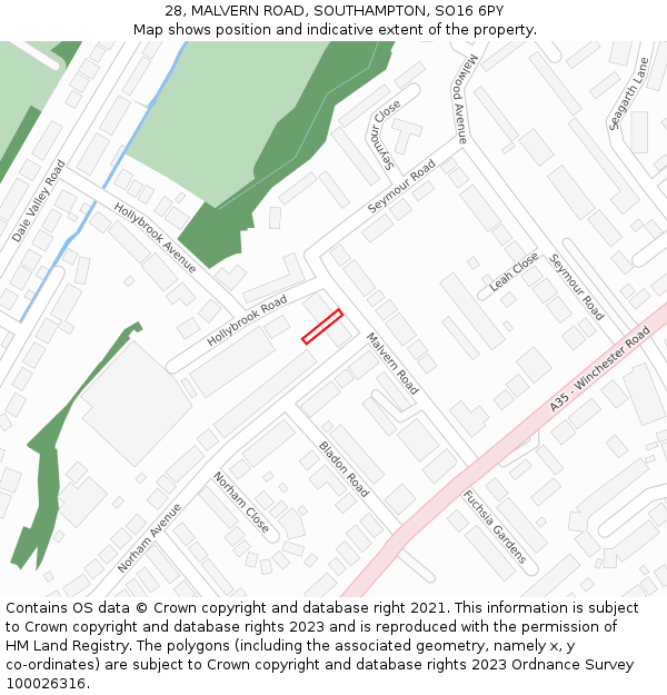 28, MALVERN ROAD, SOUTHAMPTON, SO16 6PY: Location map and indicative extent of plot