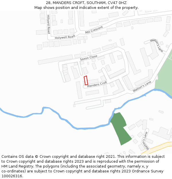 28, MANDERS CROFT, SOUTHAM, CV47 0HZ: Location map and indicative extent of plot