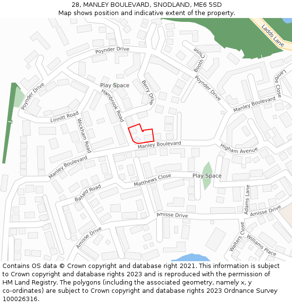 28, MANLEY BOULEVARD, SNODLAND, ME6 5SD: Location map and indicative extent of plot