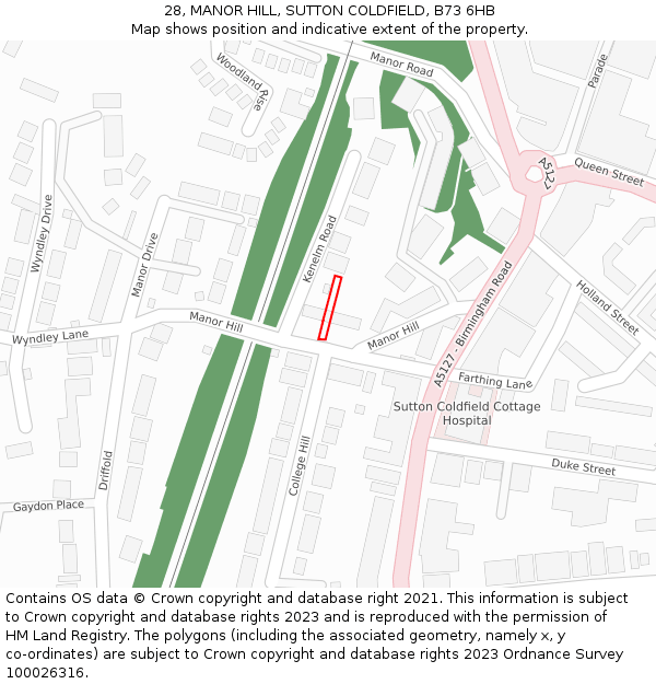 28, MANOR HILL, SUTTON COLDFIELD, B73 6HB: Location map and indicative extent of plot
