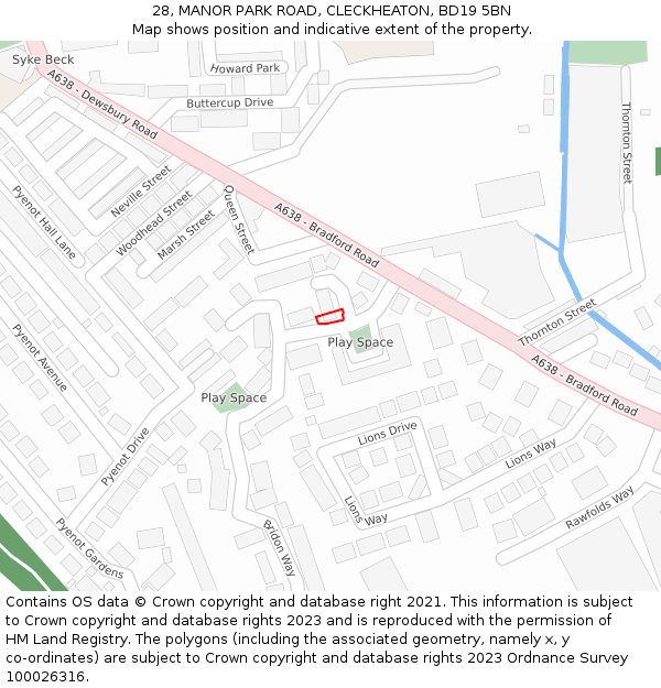 28, MANOR PARK ROAD, CLECKHEATON, BD19 5BN: Location map and indicative extent of plot