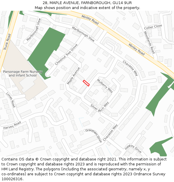 28, MAPLE AVENUE, FARNBOROUGH, GU14 9UR: Location map and indicative extent of plot