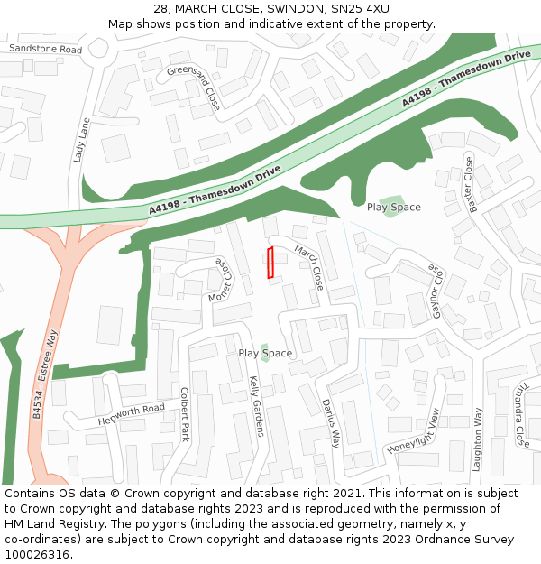 28, MARCH CLOSE, SWINDON, SN25 4XU: Location map and indicative extent of plot