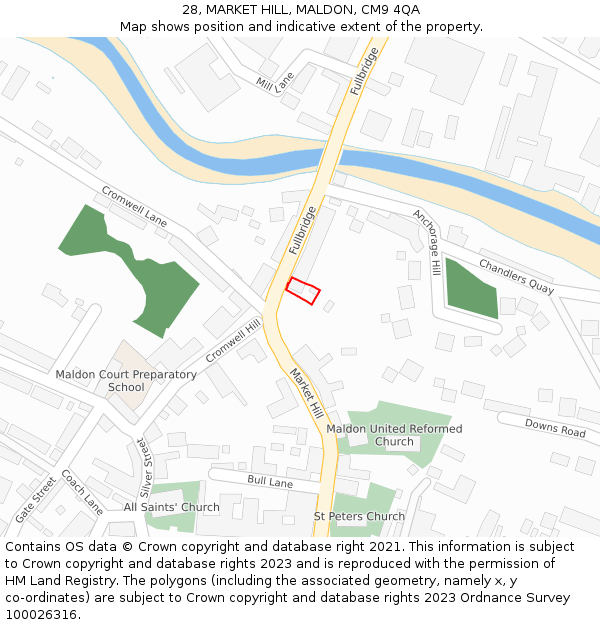 28, MARKET HILL, MALDON, CM9 4QA: Location map and indicative extent of plot