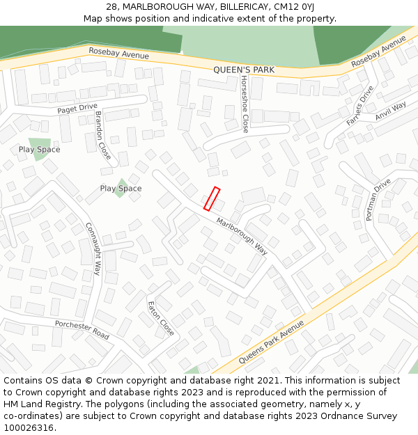 28, MARLBOROUGH WAY, BILLERICAY, CM12 0YJ: Location map and indicative extent of plot