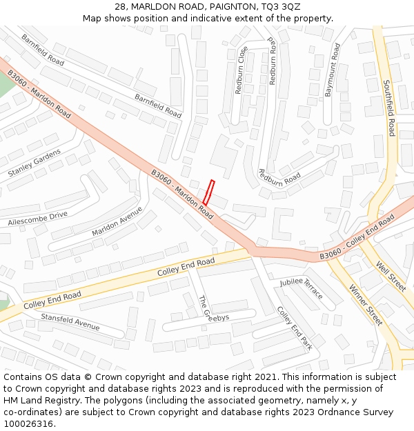 28, MARLDON ROAD, PAIGNTON, TQ3 3QZ: Location map and indicative extent of plot