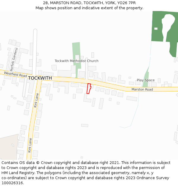 28, MARSTON ROAD, TOCKWITH, YORK, YO26 7PR: Location map and indicative extent of plot