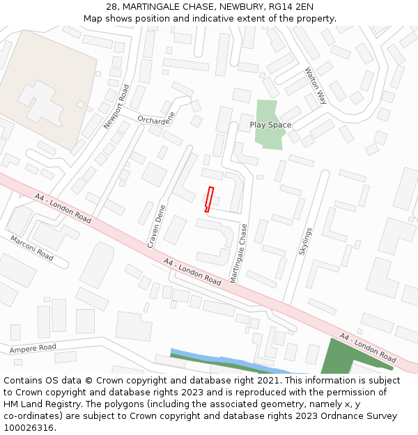 28, MARTINGALE CHASE, NEWBURY, RG14 2EN: Location map and indicative extent of plot