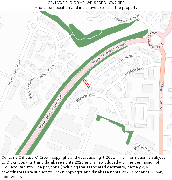 28, MAYFIELD DRIVE, WINSFORD, CW7 3RP: Location map and indicative extent of plot