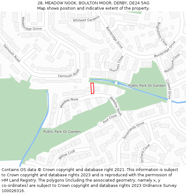 28, MEADOW NOOK, BOULTON MOOR, DERBY, DE24 5AG: Location map and indicative extent of plot