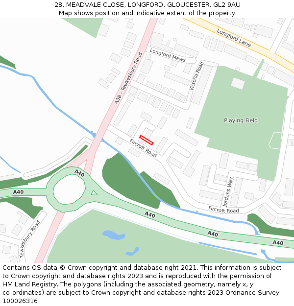 28, MEADVALE CLOSE, LONGFORD, GLOUCESTER, GL2 9AU: Location map and indicative extent of plot