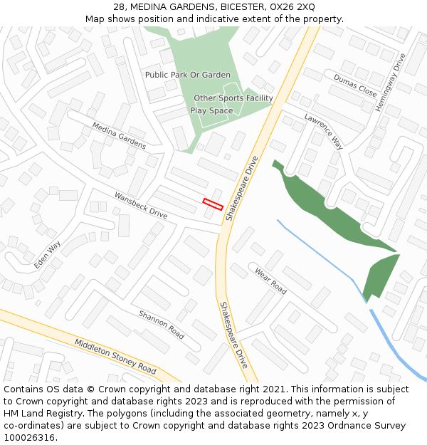 28, MEDINA GARDENS, BICESTER, OX26 2XQ: Location map and indicative extent of plot