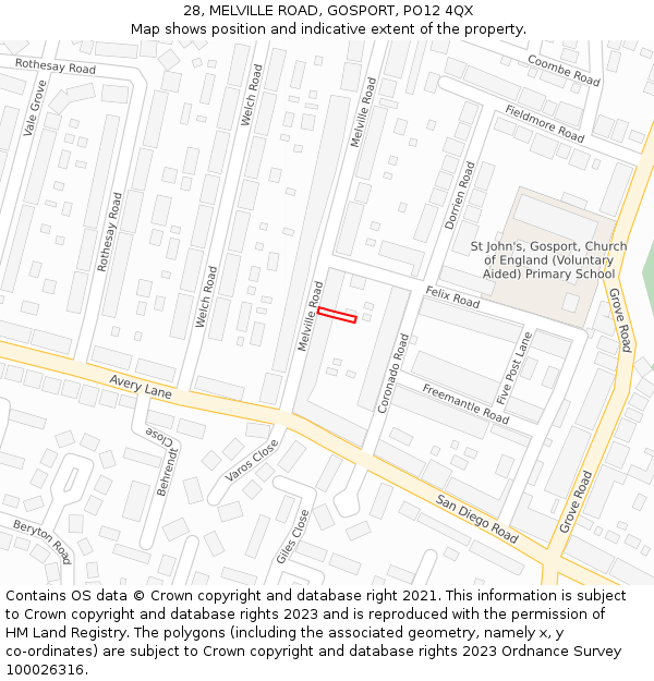 28, MELVILLE ROAD, GOSPORT, PO12 4QX: Location map and indicative extent of plot