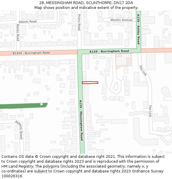 28, MESSINGHAM ROAD, SCUNTHORPE, DN17 2DA: Location map and indicative extent of plot