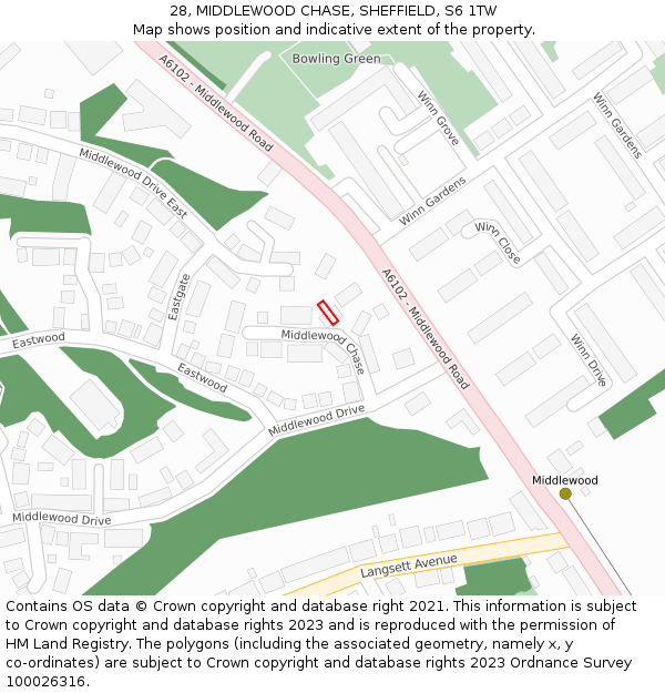 28, MIDDLEWOOD CHASE, SHEFFIELD, S6 1TW: Location map and indicative extent of plot