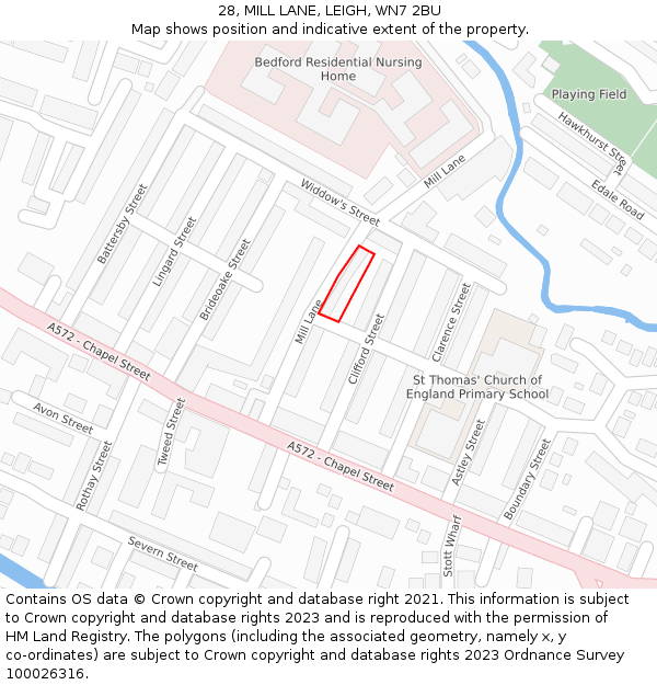 28, MILL LANE, LEIGH, WN7 2BU: Location map and indicative extent of plot