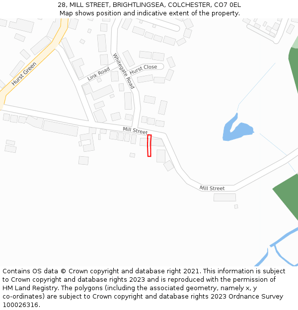 28, MILL STREET, BRIGHTLINGSEA, COLCHESTER, CO7 0EL: Location map and indicative extent of plot