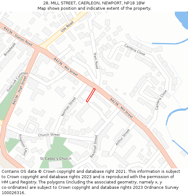 28, MILL STREET, CAERLEON, NEWPORT, NP18 1BW: Location map and indicative extent of plot