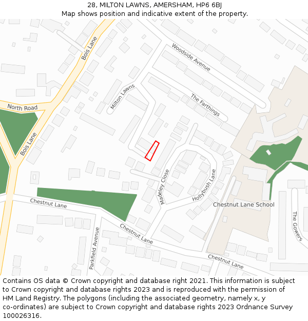 28, MILTON LAWNS, AMERSHAM, HP6 6BJ: Location map and indicative extent of plot