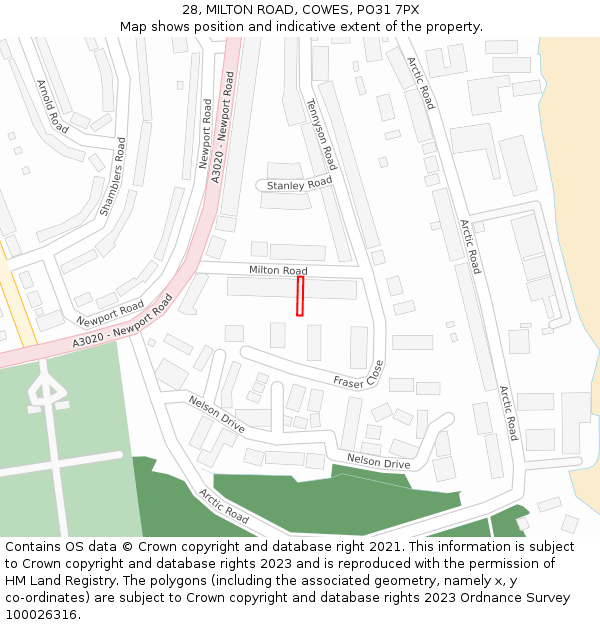 28, MILTON ROAD, COWES, PO31 7PX: Location map and indicative extent of plot
