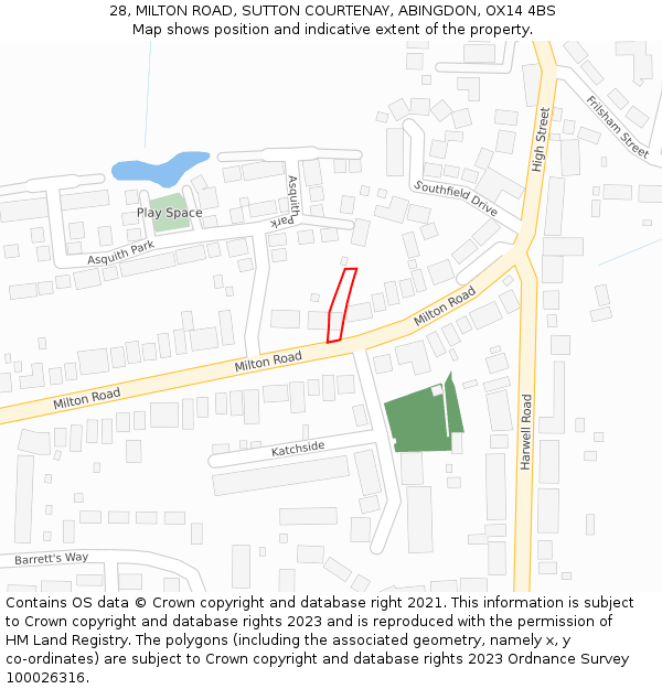 28, MILTON ROAD, SUTTON COURTENAY, ABINGDON, OX14 4BS: Location map and indicative extent of plot