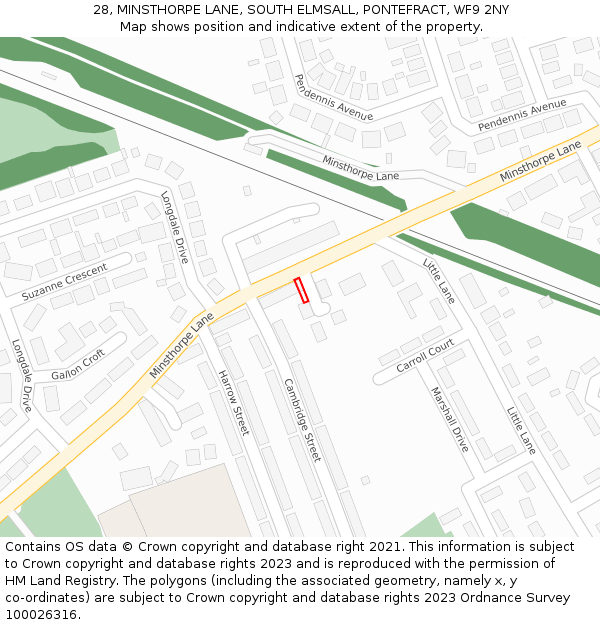28, MINSTHORPE LANE, SOUTH ELMSALL, PONTEFRACT, WF9 2NY: Location map and indicative extent of plot