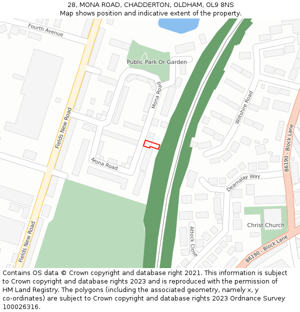 28, MONA ROAD, CHADDERTON, OLDHAM, OL9 8NS: Location map and indicative extent of plot