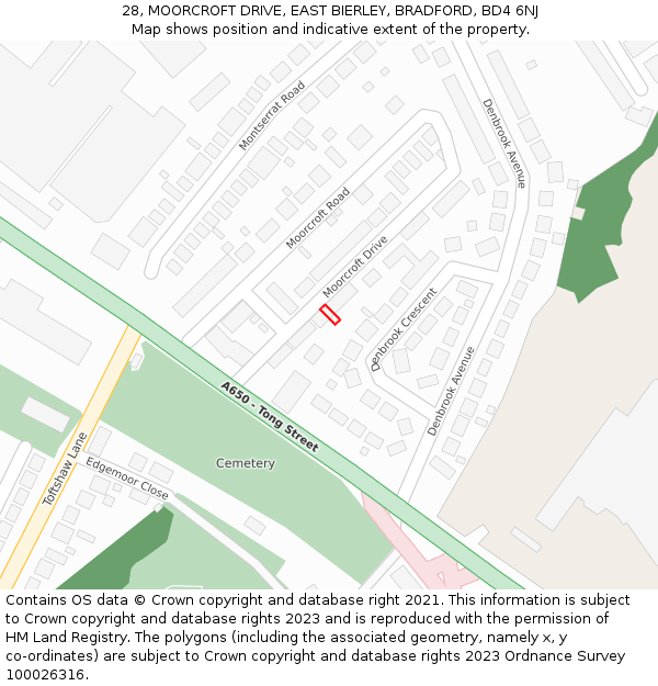 28, MOORCROFT DRIVE, EAST BIERLEY, BRADFORD, BD4 6NJ: Location map and indicative extent of plot
