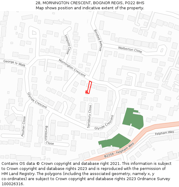 28, MORNINGTON CRESCENT, BOGNOR REGIS, PO22 8HS: Location map and indicative extent of plot