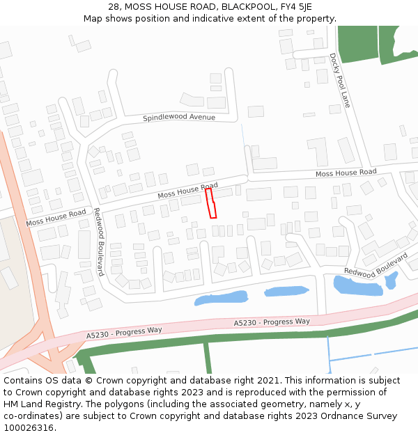 28, MOSS HOUSE ROAD, BLACKPOOL, FY4 5JE: Location map and indicative extent of plot