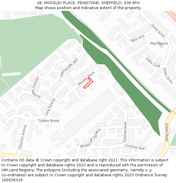 28, MOSSLEY PLACE, PENISTONE, SHEFFIELD, S36 6FH: Location map and indicative extent of plot