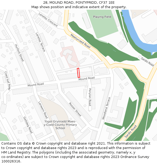 28, MOUND ROAD, PONTYPRIDD, CF37 1EE: Location map and indicative extent of plot