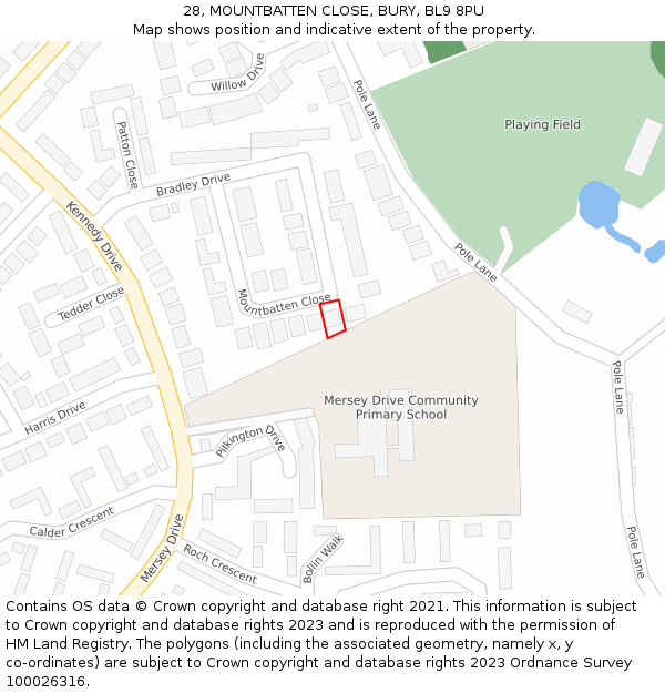 28, MOUNTBATTEN CLOSE, BURY, BL9 8PU: Location map and indicative extent of plot