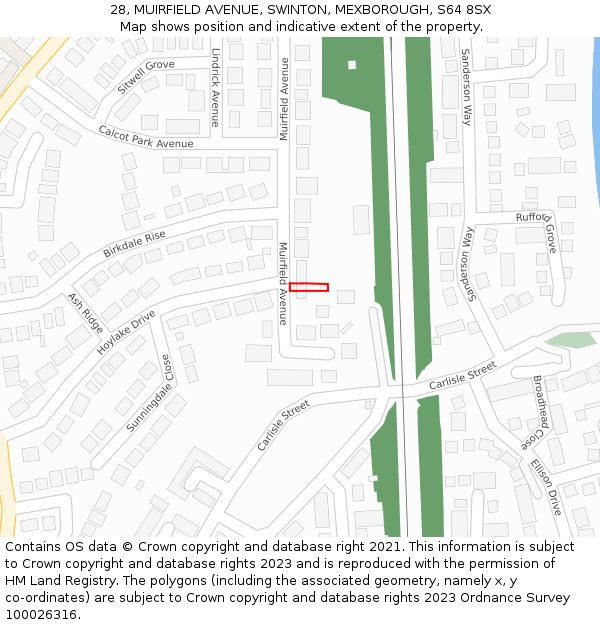 28, MUIRFIELD AVENUE, SWINTON, MEXBOROUGH, S64 8SX: Location map and indicative extent of plot