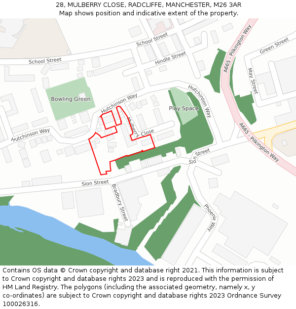 28, MULBERRY CLOSE, RADCLIFFE, MANCHESTER, M26 3AR: Location map and indicative extent of plot