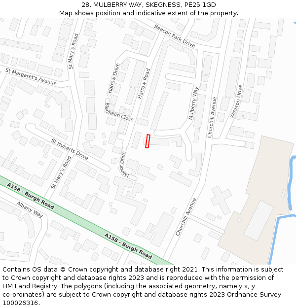 28, MULBERRY WAY, SKEGNESS, PE25 1GD: Location map and indicative extent of plot