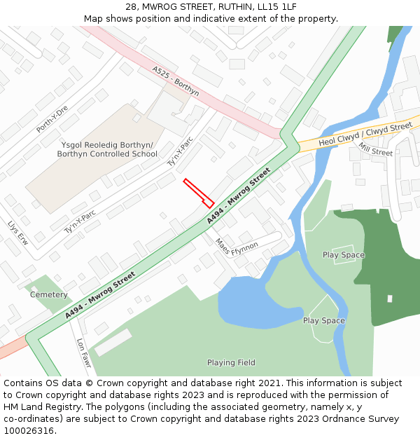 28, MWROG STREET, RUTHIN, LL15 1LF: Location map and indicative extent of plot