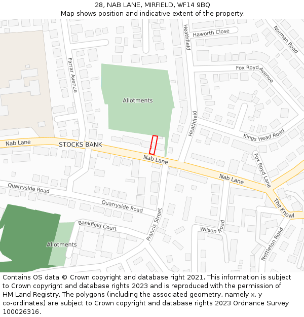 28, NAB LANE, MIRFIELD, WF14 9BQ: Location map and indicative extent of plot
