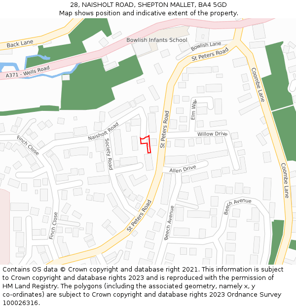 28, NAISHOLT ROAD, SHEPTON MALLET, BA4 5GD: Location map and indicative extent of plot