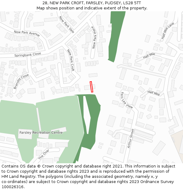 28, NEW PARK CROFT, FARSLEY, PUDSEY, LS28 5TT: Location map and indicative extent of plot