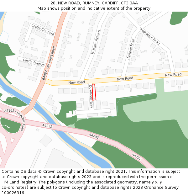 28, NEW ROAD, RUMNEY, CARDIFF, CF3 3AA: Location map and indicative extent of plot
