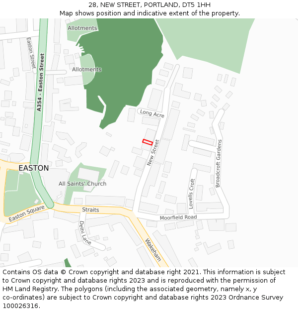 28, NEW STREET, PORTLAND, DT5 1HH: Location map and indicative extent of plot
