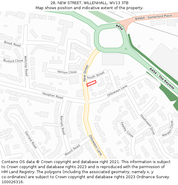 28, NEW STREET, WILLENHALL, WV13 3TB: Location map and indicative extent of plot