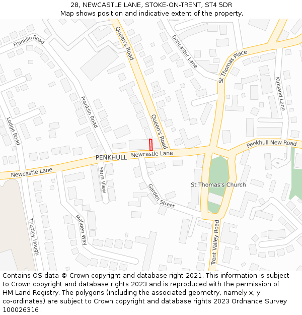 28, NEWCASTLE LANE, STOKE-ON-TRENT, ST4 5DR: Location map and indicative extent of plot