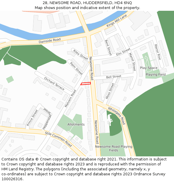 28, NEWSOME ROAD, HUDDERSFIELD, HD4 6NQ: Location map and indicative extent of plot