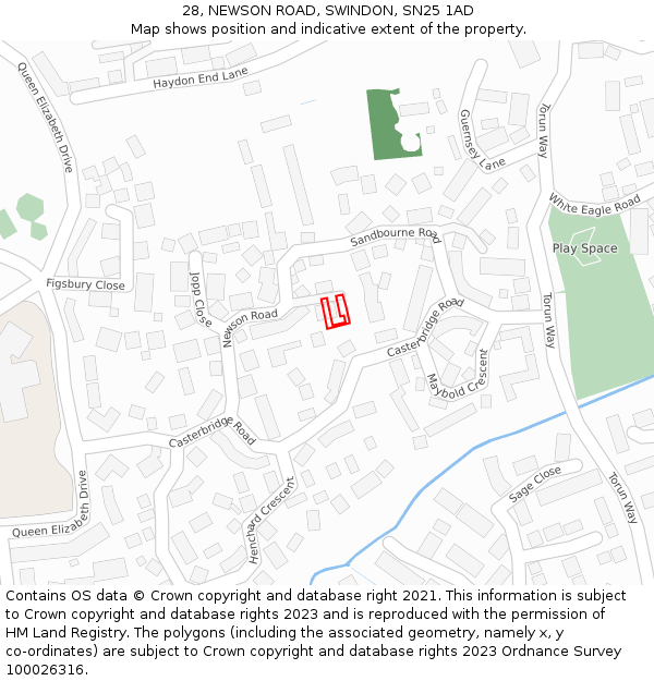 28, NEWSON ROAD, SWINDON, SN25 1AD: Location map and indicative extent of plot