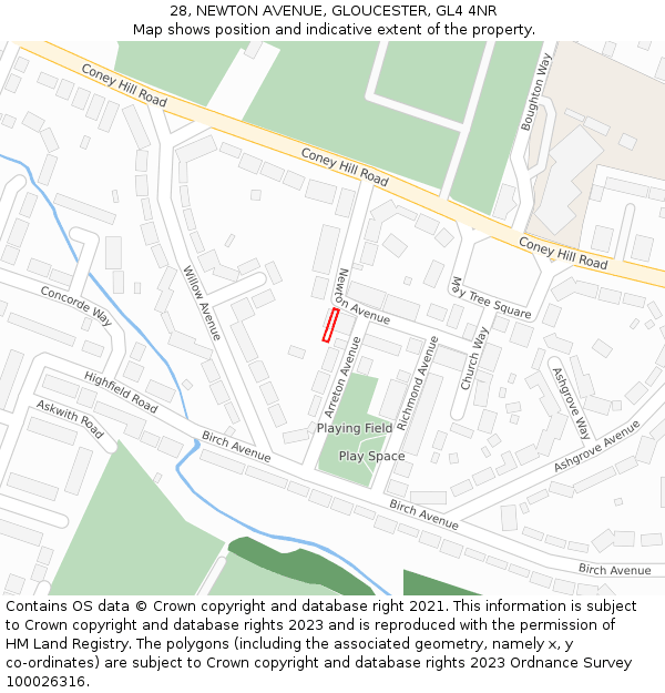 28, NEWTON AVENUE, GLOUCESTER, GL4 4NR: Location map and indicative extent of plot