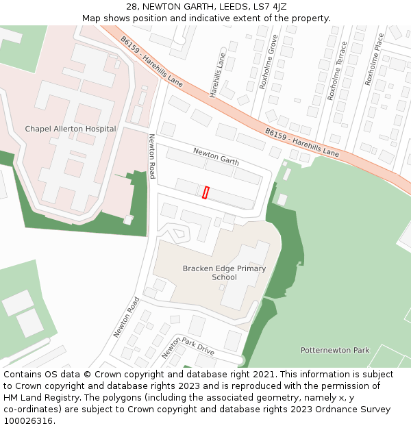 28, NEWTON GARTH, LEEDS, LS7 4JZ: Location map and indicative extent of plot