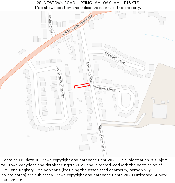 28, NEWTOWN ROAD, UPPINGHAM, OAKHAM, LE15 9TS: Location map and indicative extent of plot