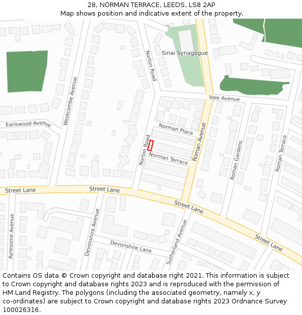 28, NORMAN TERRACE, LEEDS, LS8 2AP: Location map and indicative extent of plot